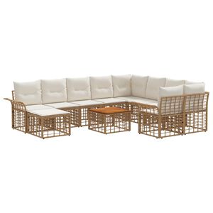 vidaXL Buiten bankenset 11 st Natuurlijk en Cr&egrave;me Wit poly rattan