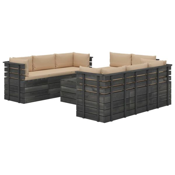 vidaXL 9-delige Loungeset met kussens pallet massief grenenhout