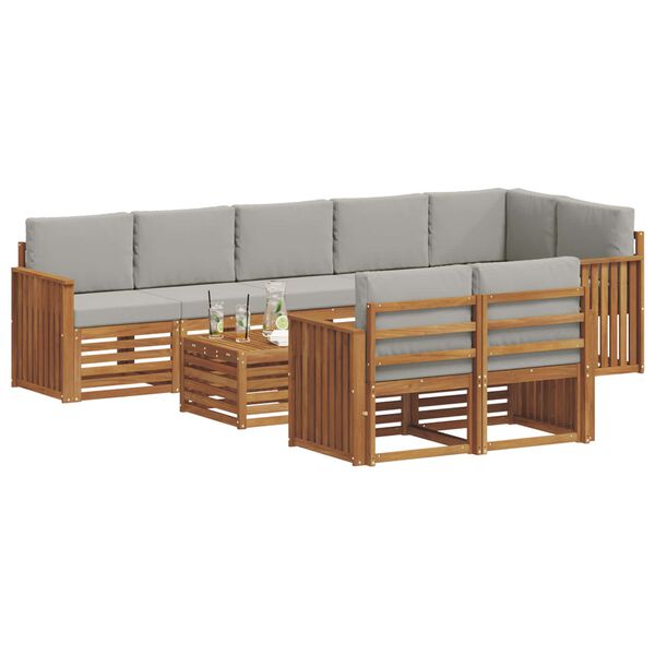 vidaXL Sofa-Sets 9 pcs Natuurlijk en Lichtgrijs Massief Acaciahout