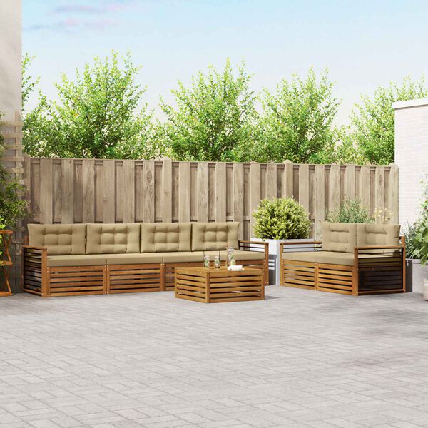 vidaXL Buiten bankenset met kussen 7 pcs Natuurlijk en Beige
