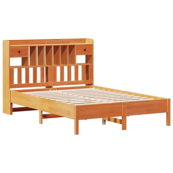 vidaXL Bed met boekenkast zonder matras grenenhout wasbruin 140x190 cm
