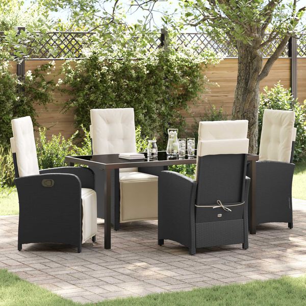 vidaXL Tuin eettafelset met kussen 5 pcs Zwart poly rattan