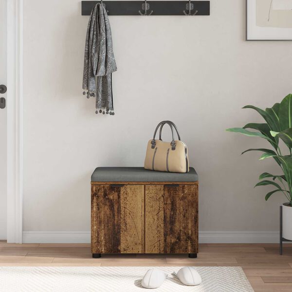 vidaXL Halbank met kussen met opslag Oudhout 60 x 38 x 46 cm