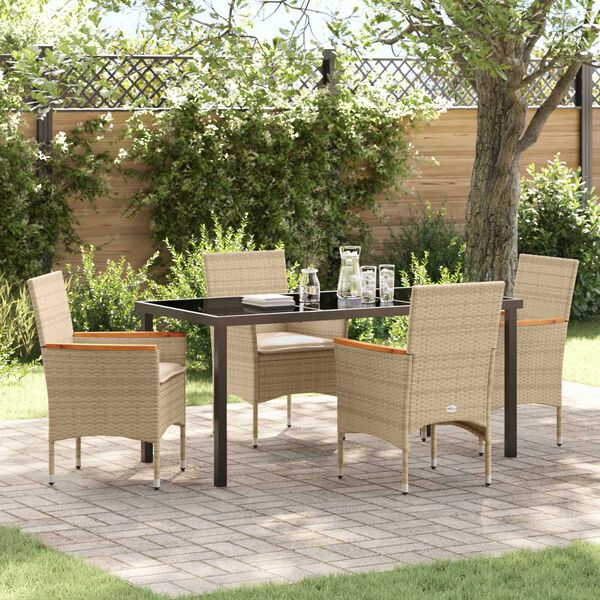 vidaXL Tuin eettafelset met kussen 5 pcs Beige poly rattan
