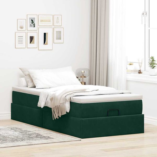 vidaXL Ottoman bed met matras 80x200cm fluweel donkergroen