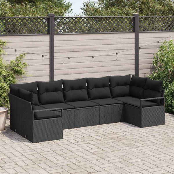 vidaXL Tuinbankenset met kussen met opslag 7 pcs Zwart poly rattan