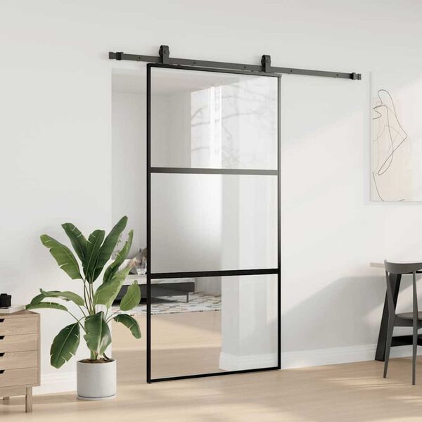 vidaXL Schuifdeur met beslagset 102,5x205 cm gehard glas zwart