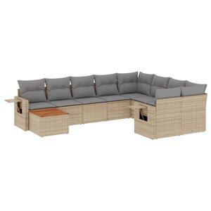 vidaXL 10-delige Loungeset met kussens poly rattan beige