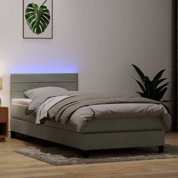 vidaXL Boxspring met matras en LED fluweel lichtgrijs 100x220 cm
