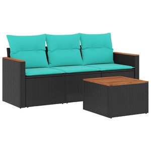 vidaXL 4-delige tuinbankset met kussens, zwart polyrotan