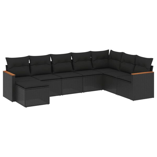 vidaXL 8-delige Loungeset met kussens poly rattan zwart