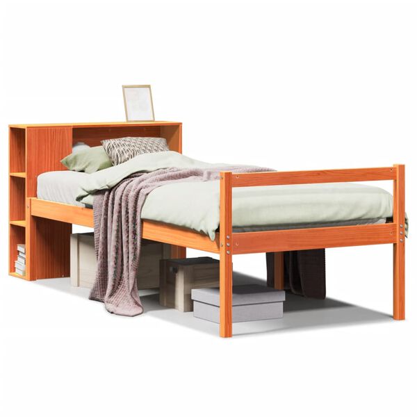 vidaXL Bed met boekenkast zonder matras massief hout wasbruin 75x190cm