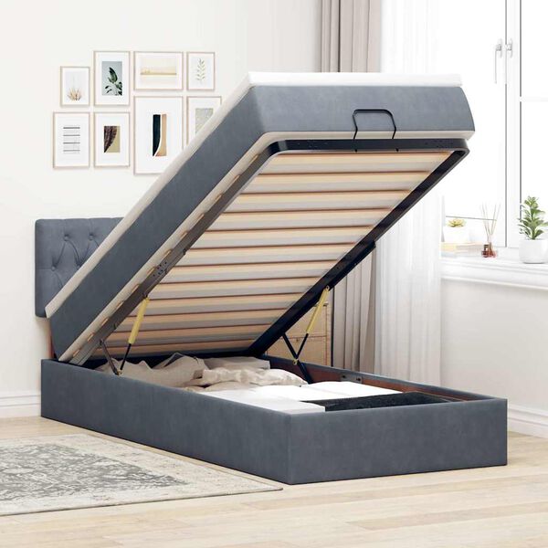 vidaXL Ottoman bed met matras 80x200cm fluweel donkergrijs