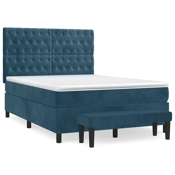 vidaXL Boxspring met matras fluweel donkerblauw 140x190 cm
