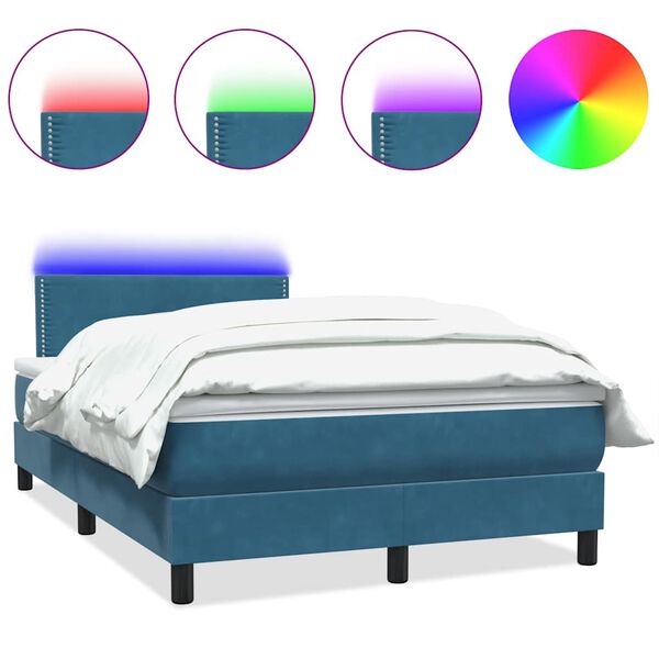 vidaXL Boxspring met matras en LED fluweel donkerblauw 120x220 cm