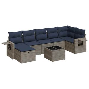 vidaXL 7-delige Loungeset met kussens poly rattan grijs
