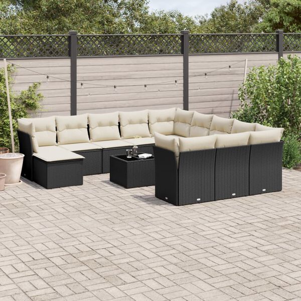 vidaXL 13-delige Loungeset met kussens poly rattan zwart