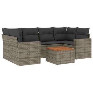 vidaXL 7-delige Loungeset met kussens poly rattan grijs