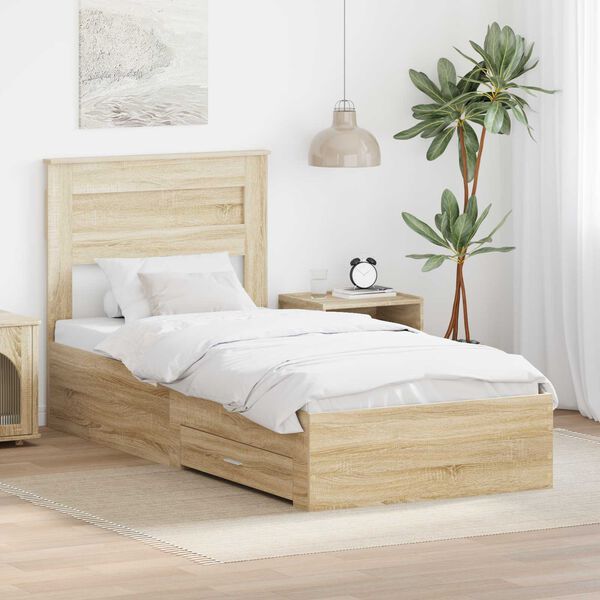 vidaXL Bedframe met hoofdeinde Sonoma Eiken 100 x 200 cm Bewerkt hout