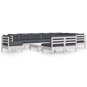 vidaXL 11-delige Loungeset met kussens massief grenenhout wit
