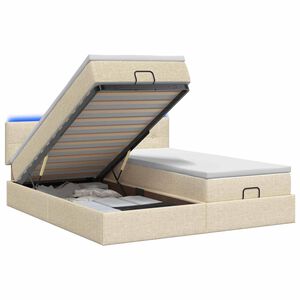 vidaXL Ottoman Bed met Matrassen en LED Cr&egrave;mekleurig 180 x 200 cm Stof