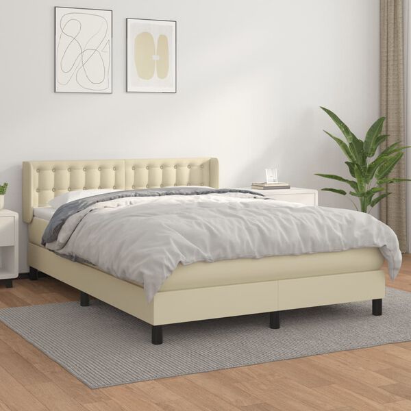 vidaXL Boxspring met matras kunstleer cr&egrave;mekleurig 140x200 cm