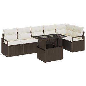 vidaXL Tuin Sofa Set met opslag 7 pcs Bruin Poly riet