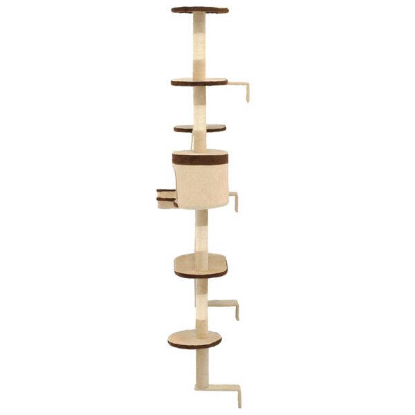 vidaXL Kattenkrabpaal met krabpalen wandmontage 194 cm beige bruin