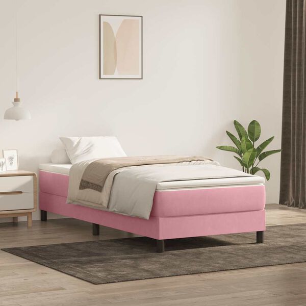 vidaXL Boxspring met matras fluweel roze 80x210 cm