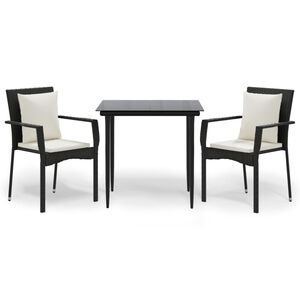 vidaXL 3-delige Tuinset met kussens poly rattan zwart