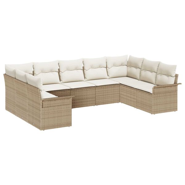 vidaXL Tuinbankenset met kussen Beige poly rattan