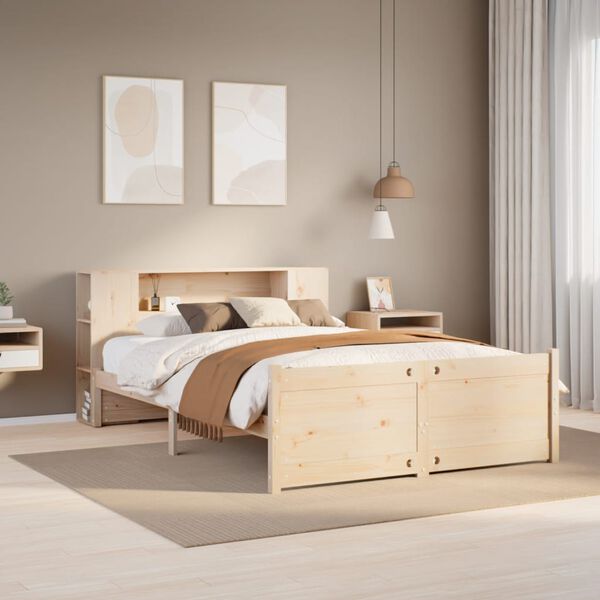 vidaXL Bed met boekenkast zonder matras massief grenenhout 140x190 cm