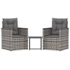 vidaXL 3-delige Loungeset met kussens poly rattan grijs