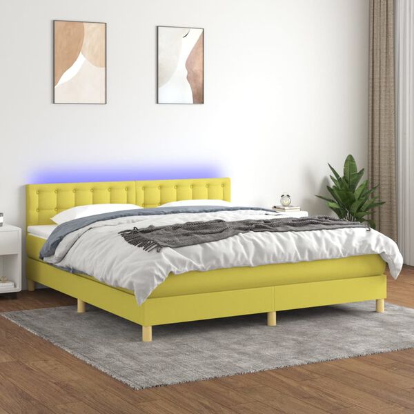 vidaXL Boxspring met matras en LED stof groen 160x200 cm