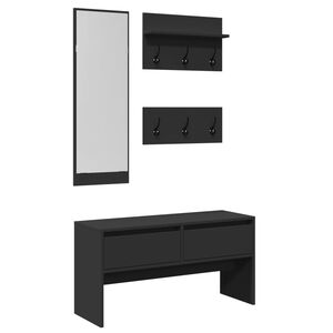 vidaXL 4-delige Garderobe set bewerkt hout zwart