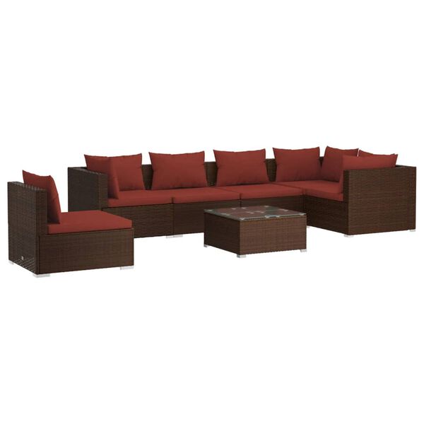vidaXL 7-delige Loungeset met kussens poly rattan bruin