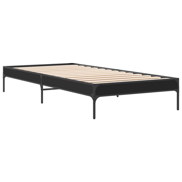 vidaXL Bedframe bewerkt hout en metaal zwart 90x190 cm