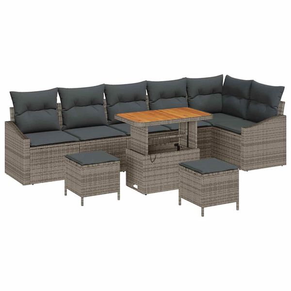 vidaXL Tuin Sofa Set met kussen 9 pcs Grijs Poly riet