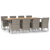 vidaXL 9-delige Tuinset met kussens poly rattan grijs