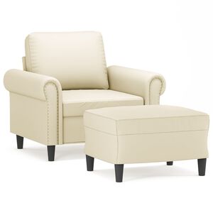 vidaXL Fauteuil met voetenbank 60 cm kunstleer cr&egrave;mekleurig