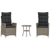 vidaXL 3-delige Bistroset met kussens poly rattan grijs