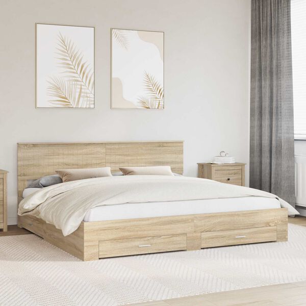 vidaXL Bedframe met hoofdeinde Sonoma Eiken 200 x 200 cm Bewerkt hout