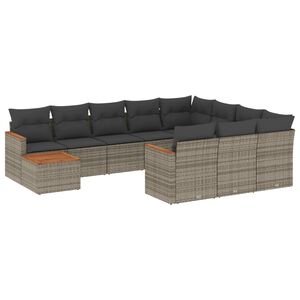 vidaXL 11-delige Loungeset met kussens poly rattan grijs