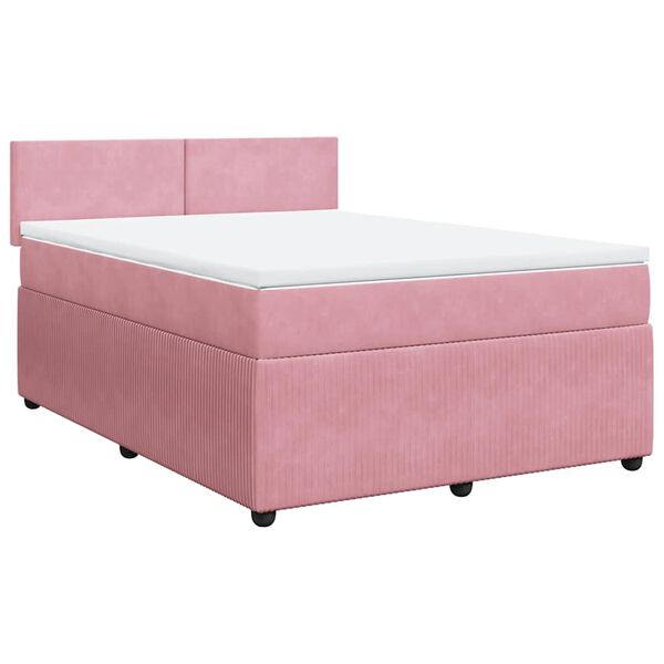 vidaXL Boxspring met matras fluweel roze 140x190 cm