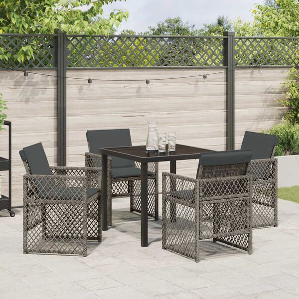 vidaXL Tuin eettafelset 5 pcs Grijs poly rattan