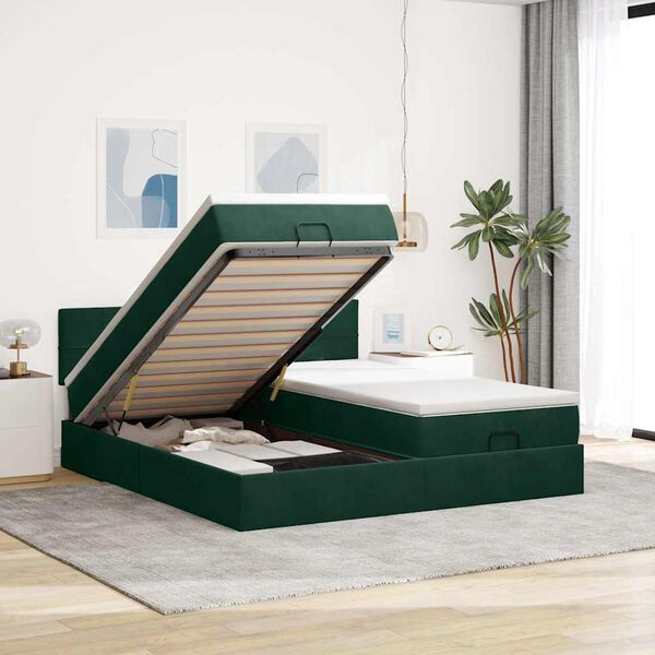 vidaXL Ottoman bed met matrassen 180x200cm fluweel donkergroen