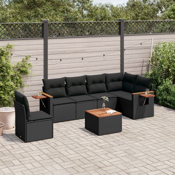 vidaXL 7-delige Loungeset met kussens poly rattan zwart