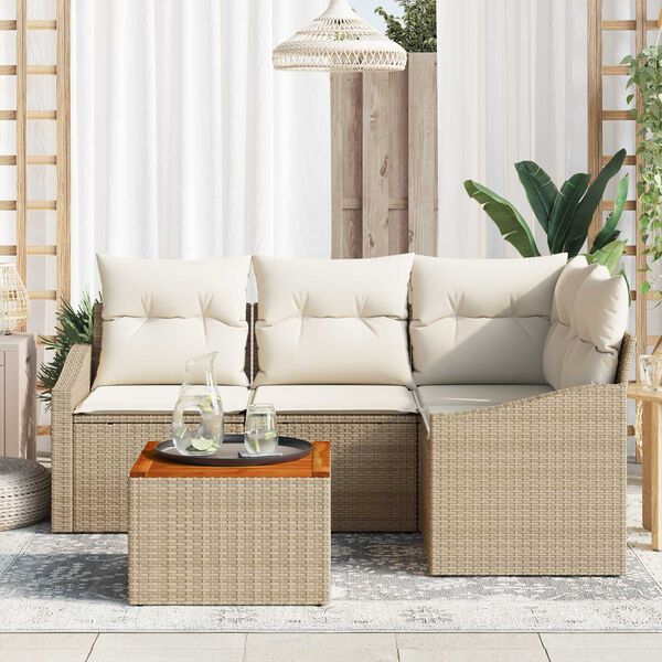 vidaXL Tuinbankenset met opslag 5 pcs Beige en Cr&egrave;me poly rattan