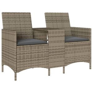 vidaXL Tuinbank 2-zits met tafel en kussens poly rattan grijs