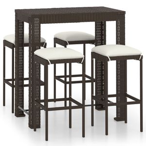 vidaXL 5-delige Tuinbarset met kussens poly rattan bruin